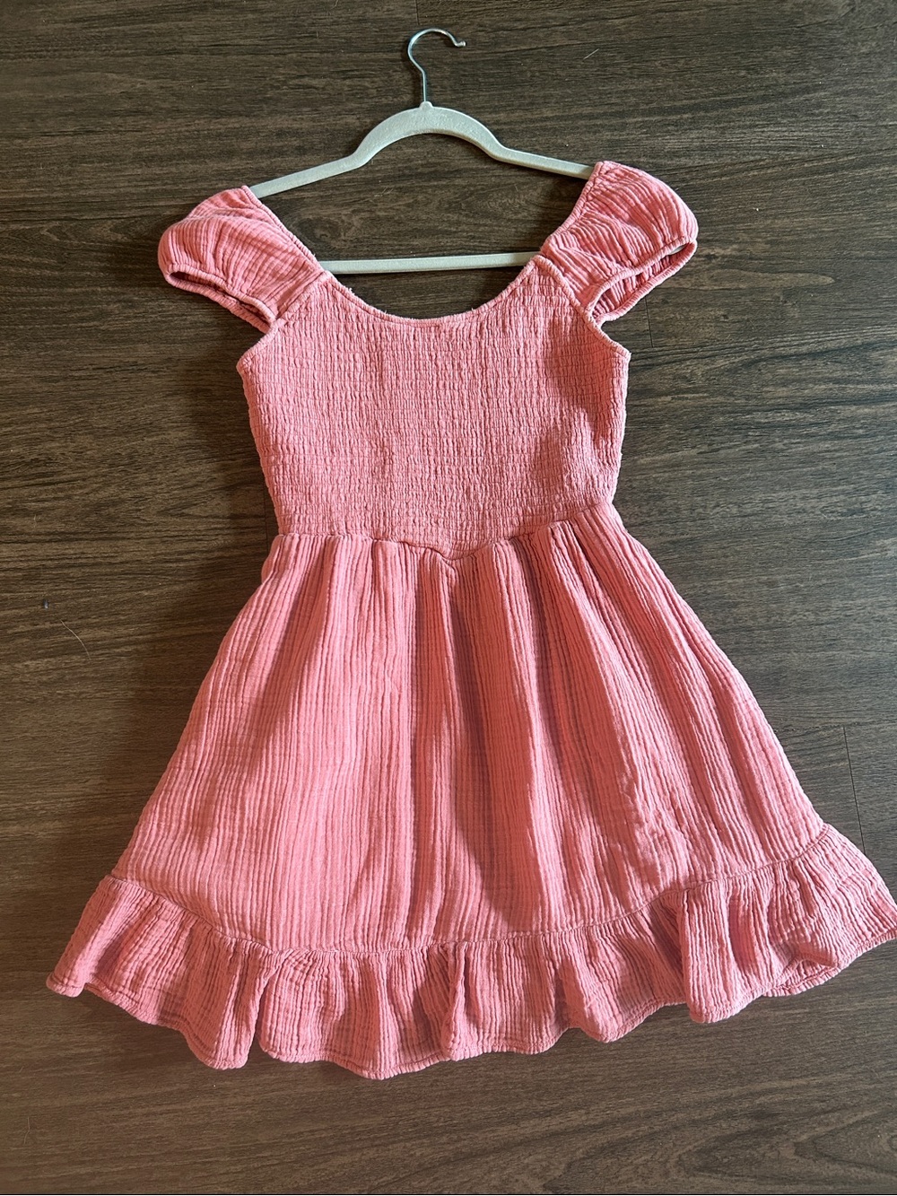 American Eagle Outfitters Coral Pink Smocked Short Sleeve Dress